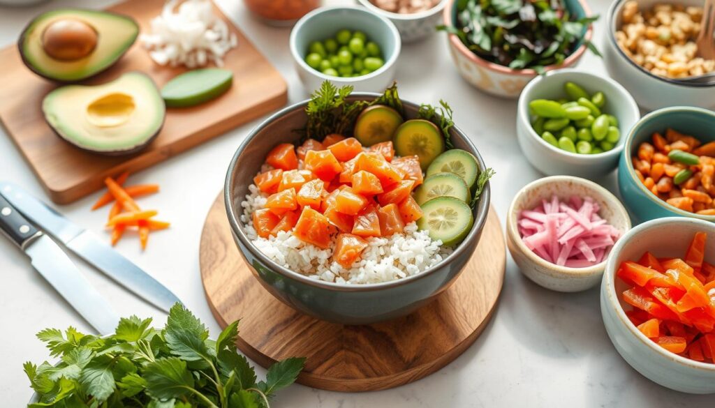 Salmon Poke Bowl Preparation