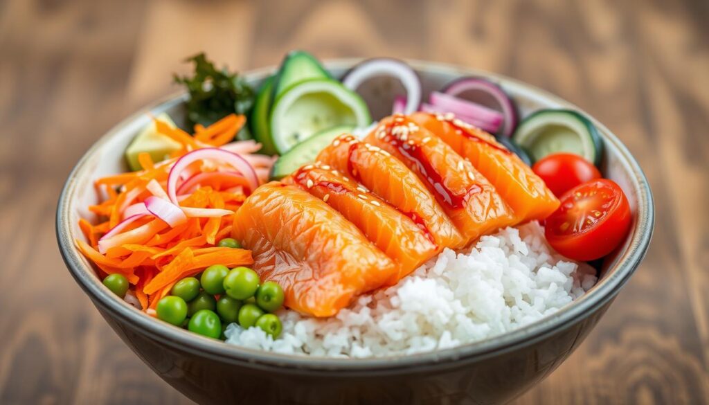 Salmon Poke Bowl Vegetable Toppings