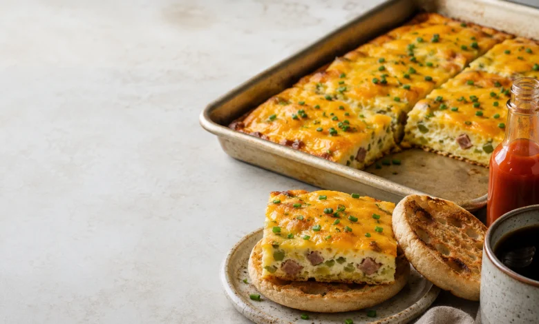 golden at the edges, topped with melted cheddar and fresh chives, cut into six visible squares
