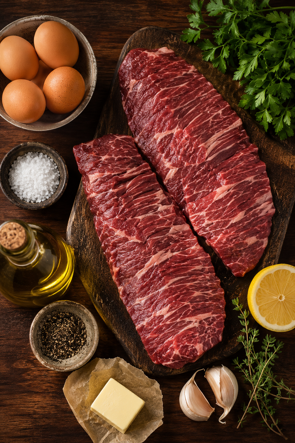 ingredients for Steak and Eggs Breakfast